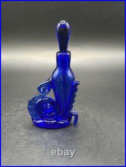 Vintage RARE Cobalt Blue Perfume Bottle Unique Design 5'' x 2.5 Signed E P 88