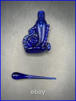 Vintage RARE Cobalt Blue Perfume Bottle Unique Design 5'' x 2.5 Signed E P 88