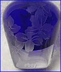 Vintage RARE Etched Flowers Glass Perfume Bottle Signed Perry Coyle (Mireau)