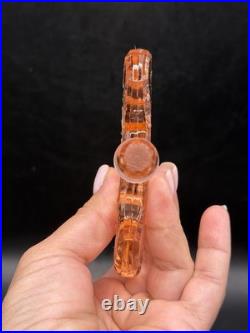 Vintage RARE Irice Art Deco Czech Pink Glass Perfume Bottle Fan Shaped Stopper