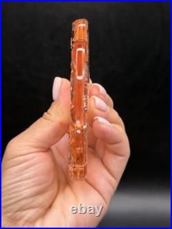 Vintage RARE Irice Art Deco Czech Pink Glass Perfume Bottle Fan Shaped Stopper