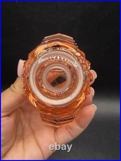 Vintage RARE Irice Art Deco Czech Pink Glass Perfume Bottle Fan Shaped Stopper