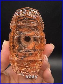 Vintage RARE Irice Art Deco Czech Pink Glass Perfume Bottle Fan Shaped Stopper