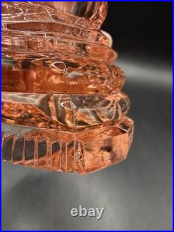 Vintage RARE Irice Art Deco Czech Pink Glass Perfume Bottle Fan Shaped Stopper