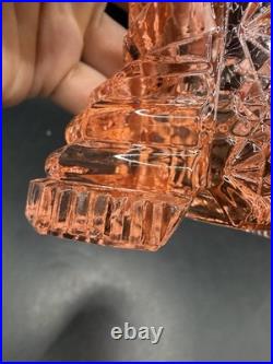 Vintage RARE Irice Art Deco Czech Pink Glass Perfume Bottle Fan Shaped Stopper