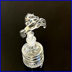 Vintage Rare Hand Blown Perfume Bottle w. Horse Stopper and silver line accents
