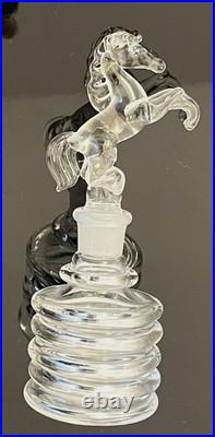 Vintage Rare Hand Blown Perfume Bottle w. Horse Stopper and silver line accents