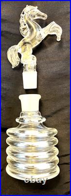 Vintage Rare Hand Blown Perfume Bottle w. Horse Stopper and silver line accents