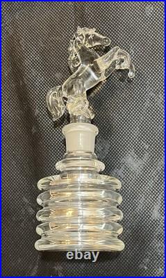 Vintage Rare Hand Blown Perfume Bottle w. Horse Stopper and silver line accents