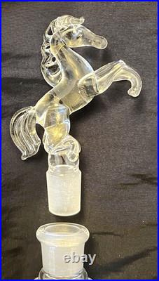 Vintage Rare Hand Blown Perfume Bottle w. Horse Stopper and silver line accents