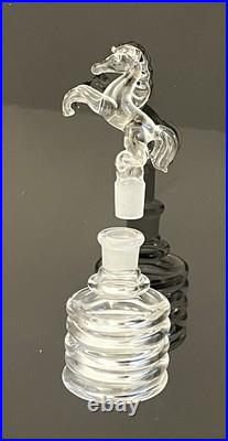 Vintage Rare Hand Blown Perfume Bottle w. Horse Stopper and silver line accents