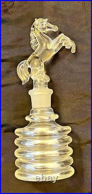 Vintage Rare Hand Blown Perfume Bottle w. Horse Stopper and silver line accents