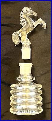 Vintage Rare Hand Blown Perfume Bottle w. Horse Stopper and silver line accents