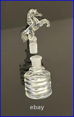 Vintage Rare Hand Blown Perfume Bottle w. Horse Stopper and silver line accents