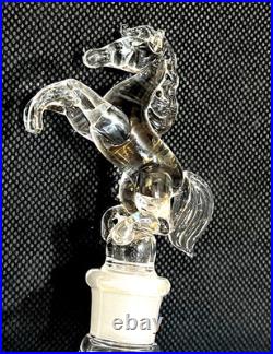 Vintage Rare Hand Blown Perfume Bottle w. Horse Stopper and silver line accents