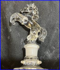 Vintage Rare Hand Blown Perfume Bottle w. Horse Stopper and silver line accents
