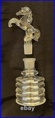 Vintage Rare Hand Blown Perfume Bottle w. Horse Stopper and silver line accents