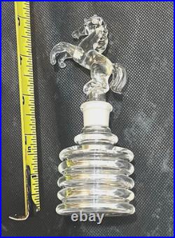 Vintage Rare Hand Blown Perfume Bottle w. Horse Stopper and silver line accents