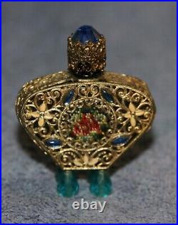 Vintage Rare Jeweled Gold Tone Filagree Perfume Bottle