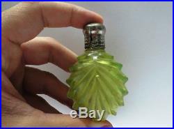 Vintage Rare Uranium Glass Unique Shape Perfume Scent Vinaigrette Bottle V84