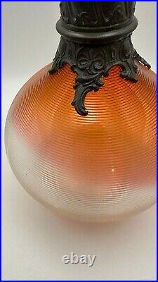 Vintage Ribbed Glass & Ornate Pewter Neck Perfume Bottle Late 19th Century