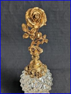 Vintage Rose Ormolu Perfume Bottle Refillable Gold & Glass Perfume Atomizer 7.6