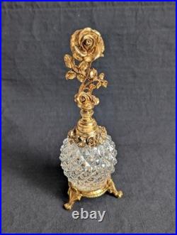 Vintage Rose Ormolu Perfume Bottle Refillable Gold & Glass Perfume Atomizer 7.6