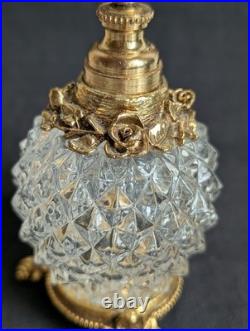 Vintage Rose Ormolu Perfume Bottle Refillable Gold & Glass Perfume Atomizer 7.6