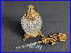 Vintage Rose Ormolu Perfume Bottle Refillable Gold & Glass Perfume Atomizer 7.6