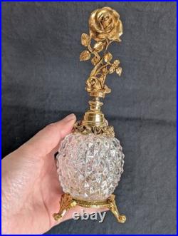 Vintage Rose Ormolu Perfume Bottle Refillable Gold & Glass Perfume Atomizer 7.6