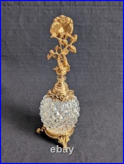 Vintage Rose Ormolu Perfume Bottle Refillable Gold & Glass Perfume Atomizer 7.6