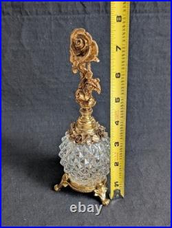 Vintage Rose Ormolu Perfume Bottle Refillable Gold & Glass Perfume Atomizer 7.6