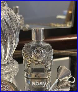 Vintage Rose Perfume Bottle With Funnel, 925 Sterling Silver With Original Box