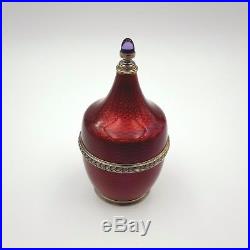Vintage Russian 88 Gilded Silver Perfume Bottle WithRed Guilloche Enamel