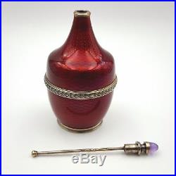 Vintage Russian 88 Gilded Silver Perfume Bottle WithRed Guilloche Enamel