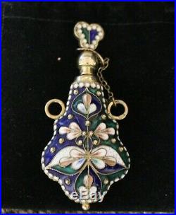 Vintage Russian Sterling Silver Cloisonne Enamel Perfume Bottle Pendant