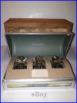 Vintage SEALED BACCARAT D'Orsay Treasure Box Extrait Bottles in Wooden Box