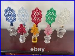 Vintage SET Art Deco Perfume Bottles withPlastic Screw-Top Ornate Floral Stopper