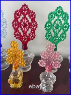 Vintage SET Art Deco Perfume Bottles withPlastic Screw-Top Ornate Floral Stopper