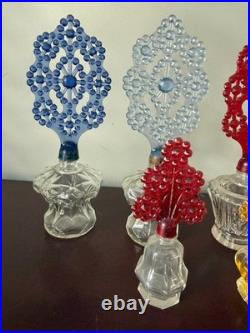 Vintage SET Art Deco Perfume Bottles withPlastic Screw-Top Ornate Floral Stopper