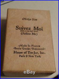 Vintage SUIVEZ MOI 1925 house of tre-Jur Collectible old perfume bottle withbox
