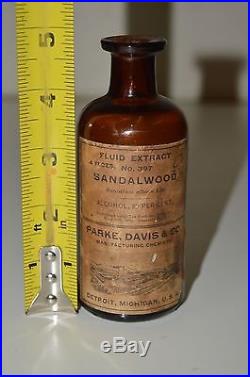 Vintage Sandalwood Essential Oil Perfume Parke Davis Co Glass Bottle Ultra Rare
