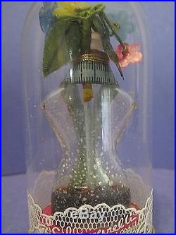 Vintage Schiaparelli SHOCKING Torso Perfume Bottle with Flowers & Dome 3 3/4 Tall