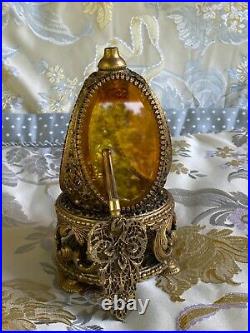 Vintage Set Filigree Ormolu Perfume Bottles, Trinket Jewelry Box, Mirror Tray