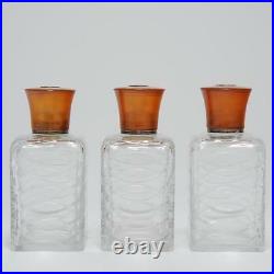 Vintage Set Of 3 French Cut Crystal & 800 Silver Perfume Bottles
