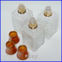 Vintage Set Of 3 French Cut Crystal & 800 Silver Perfume Bottles
