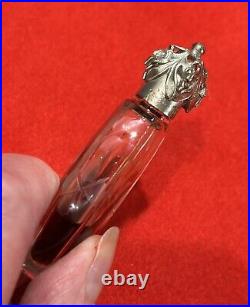 Vintage Set Of 5 Le Castillere Perfume Bottles Etched Glass & Ornate Siver Caps