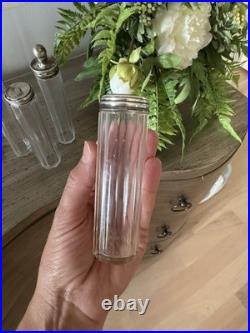 Vintage Set of 5 Glass Vanity Perfume Bottles with Decorative Sterling silver caps