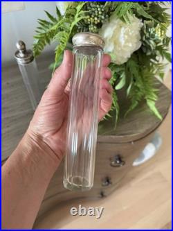 Vintage Set of 5 Glass Vanity Perfume Bottles with Decorative Sterling silver caps