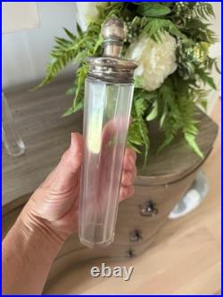 Vintage Set of 5 Glass Vanity Perfume Bottles with Decorative Sterling silver caps